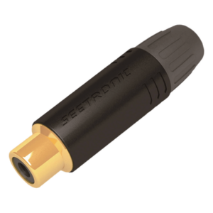SEETRONIC MT390 – Conector RCA Hembra / Contacto Chapado en Oro / Carcasa Metálica Negra / Cable OD 3.5-6.5 mm / 2000 Ciclos