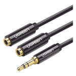 UGREEN 20816 – Divisor de Audio / 3.5mm Macho a 2x 3.5mm Hembra / 25 cm (0.82 pies) / TPE / Negro