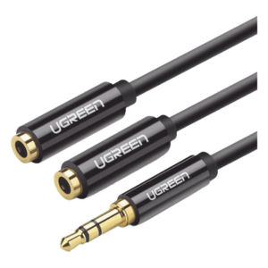 UGREEN 20816 – Divisor de Audio / 3.5mm Macho a 2x 3.5mm Hembra / 25 cm (0.82 pies) / TPE / Negro