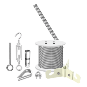 SYSCOM TOWERS KIT-RET-3M – Kit de Sujeción de Mástil a Piso de Concreto / 3 m (9.8 ft) / Retenida 7 Hilos 1/8 / Tensor Gancho-Argolla / Taquetes Expansivos 3/8