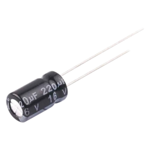 SYSCOM CE220/16V – Capacitor Electrolítico Radial / 220 µF / 16 Vcc / 105 °C / 6.3 x 11 mm