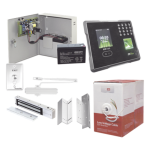 SYSCOM ACCESSKIT9P – Sistema de Control de Acceso y Asistencia / Lector Biométrico / Chapa Magnética 600 lb (272 kg) / Fuente 12VCC 3A con Batería 12V 7Ah