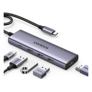 UGREEN 15596 – Docking Station USB-C / 5 en 1 / HDMI 2.0 4K@30Hz / 3 USB-A 3.0 5Gbps / PD 100W / Cable 25 cm (9.8 in) / Aluminio