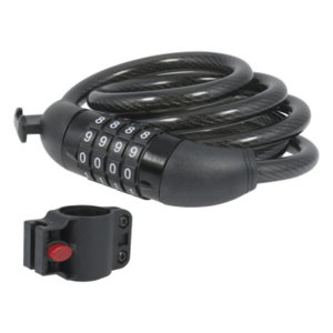 LOCK SYS-14CN – Candado de Cable con Combinación / 4 Pines / Cable 100 cm (3.3 ft) / Acero Trenzado PVC / Nivel de Seguridad 3 / Portacandados Incluido