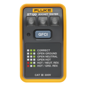 FLUKE ST120 – Probador de Tomacorriente / Identificación de 6 Estados de Cableado / LEDs de Alto Brillo / Prueba GFCI / CAT III 300V