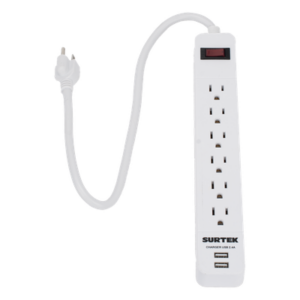SURTEK SYS-136204 – Multicontacto / 6 Contactos Aterrizados / 2 Puertos USB / 13 A / 300 Joules / Cable 50 cm (1.64 ft)