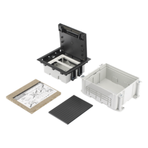 SIMON SM-CPAV-2 – Caja de Suelo / 2 Módulos Dobles K45 / Profundidad Ajustable 70-100 mm (2.76-3.94 in) / Carga 1400 kg / Resistencia Térmica 125 °C / Antillama 850 °C / Registro para Concreto