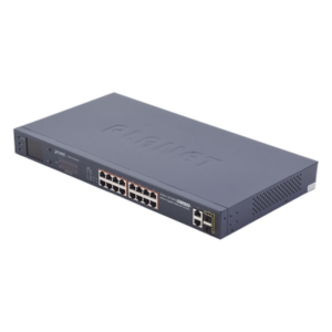 PLANET FGSW-1822VHP – Switch PoE+ / 16 Puertos 10/100 Mbps / 2 Gigabit Combo TP/SFP / 300W / LCD y VLAN Extended / ±4kV