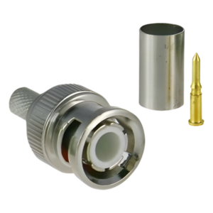 EPCOM TITANIUM TT-RG-91 – Conector BNC Macho / 75 Ohm / 3 Piezas en Línea / Anillo Plegable / RG-59/U / CCTV / Níquel-Oro-PTFE