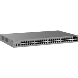 RUIJIE RG-CS62-48GT4XS-P – Switch Gigabit PoE+ 48 Puertos / 4 Puertos SFP+ 10GE / Capacidad de Conmutación 176 Gbps / Tasa de Reenvío 130.944 Mpps / PoE 370 W / Capa 3 / VSU / Ventilación Forzada / 1 RU / Línea Cybrey