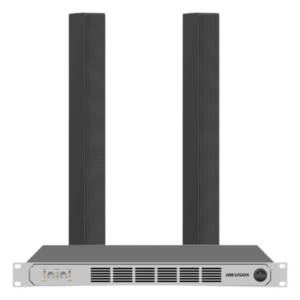 HIKVISION DSQAPKIT2 – Kit Amplificador Clase D / 2×250W @ 8Ω / 4 Entradas XLR / 4 Salidas Speakon / 2 Bocinas Columna 150W / Respuesta 100 Hz - 18 kHz