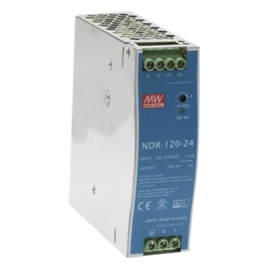 MEANWELL NDR-120-24 – Fuente de Poder para Riel DIN / 120W / Salida 24Vcc 5A / Entrada Universal 90-264Vca / Eficiencia 88%