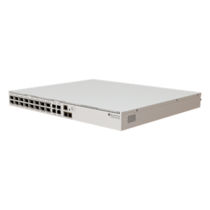 MIKROTIK CRS520-4XS-16XQ-RM – Switch Empresarial / 16 Puertos QSFP28 100 Gbps / 4 Puertos SFP28 25 Gbps / 2 Puertos Ethernet 10 Gbps / CPU ARM 4 Núcleos 2 GHz / 4 GB RAM DDR4 / RouterOS v7