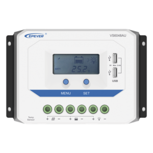 EPEVER VS6048AU – Controlador de Carga Solar PWM / 60A / Auto 12/24/36/48V / Pantalla LCD / USB Dual 5V 2.4A / Tierra Positivo Común