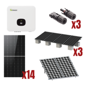 GROWATT MIN8000KIT1 – Kit Solar de Interconexión a Red / 8 kW / 220 Vca / Inversor Monofásico / 14 Módulos Fotovoltaicos 645 W / Montaje para 6 Módulos