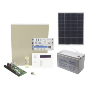 HONEYWELL HOME RESIDEO VISTA48SOLAR/6160RF – Kit Panel de Alarma Solar / 85W / 48 Zonas / Batería 100Ah / Teclado Alfanumérico con RF / Botón de Pánico