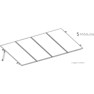 BASEL KITBASEL1X5 – Estructura de Montaje Fotovoltaico / Losa Plana / Configuración 1x3 / Viento 170 km/h / Inclinación 10° / Rieles E-O 3.55 m (11.65 ft) / Rieles N-S 2.14 m (7.02 ft) / Altura 0.52 m (1.71 ft) / Área 10 m² / Módulos 645