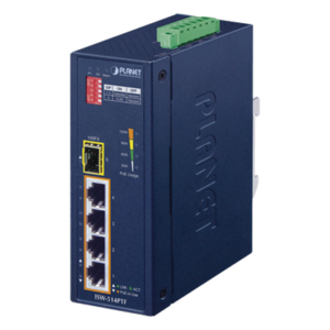 PLANET ISW-514PTF – Switch Industrial PoE / 4 Puertos 10/100 Mbps / 1 Puerto 100Base-FX / Rango -40 a 75°C (-40 a 167°F) / IP30 / Conmutación 1 Gbps