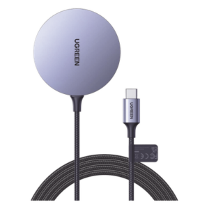 UGREEN 30233 – Cargador Inalámbrico Magnético / 15W / Tecnología MagSafe / Certificación MFM / Qi / Cable Trenzado 1.5 m (4.9 ft)
