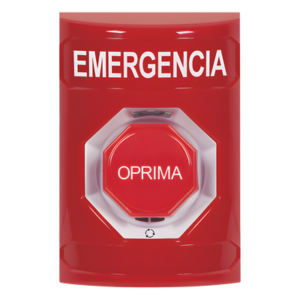 STI SS2009EM-ES – Botón de Emergencia / Acción Mantenida / Girar para Restablecer / LED Multicolor / Texto Español / ADA / Anti-Vandálico