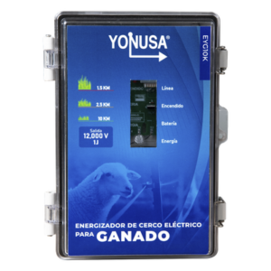 YONUSA SYSGAN25K – Energizador para Cercas Electrificadas / 10,000 V / 2 Joules / 25 km (82,020 ft) / Alimentación Solar 12 V / Batería Respaldo 3 Días