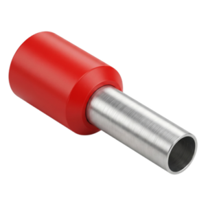 EPCOM POWERLINE E1008 – Conector Ferrule / 18AWG (1.0 mm²) / Latón Estañado / Aislamiento PVC Rojo / Punta 8 mm (0.31 in) / 25 Piezas