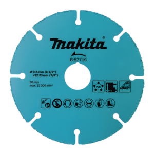 MAKITA B-57716 – Disco de Carburo de Tungsteno / 115 mm (4.5 in) / Espesor 1 mm / 13,300 RPM / Multi-Material / Uso en Seco