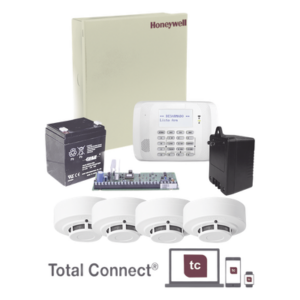 HONEYWELL HOME RESIDEO VISTA48LA-SMK – Kit panel de alarma VISTA-48LA / Gabinete, transformador y batería / 4 detectores de humo / 48 zonas / 40 inalámbricas 5800 / Total Connect