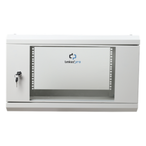 LINKEDPRO SR1906LH3GW – Gabinete de Pared 6U / 19" / Profundidad 455 mm (1.49 ft) / Cristal Templado / Carga 80 kg / Acero Reforzado