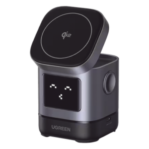UGREEN 45775 – Cargador Inalámbrico / Qi2 15W / Triple Carga Simultánea / Pantalla Inteligente / 25W Total / USB-C 5W para Apple Watch