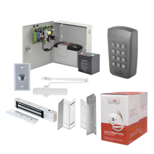 SYSCOM ACCESSKIT3P – Sistema de Control de Acceso / Teclado con Proximidad / Chapa 600 lb / Cierrapuerta 40-65 kg / Fuente 12VDC 3A / Batería 4.5Ah