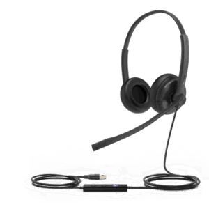 YEALINK UH34-DUAL-TEAMS – Auriculares USB Profesionales / Binaurales / Cancelación de Ruido Pasivo / USB-A Plug-and-Play / Indicador LED de Ocupado / Certificación Microsoft Teams