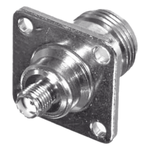 RF INDUSTRIES,LTD RSA-3290-10 – Adaptador Coaxial en Línea para Panel / SMA Hembra a N Hembra / Montaje Frontal y Trasero / 18 mm entre Centros / Níquel y Oro