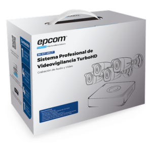 EPCOM PROFESSIONAL B8-KIT-MIC/T – Kit TurboHD / DVR 4 Canales / 1080p Lite / 4 Cámaras Bala con Micrófono Integrado / IR 20 m (65.6 ft) / IP66 / Audio por Coaxitron