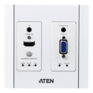 ATEN VE2812AUST – Transmisor HDBaseT de Pared / HDMI y VGA / 4K a 100 m (328 pies) / PoH PD / Conmutación Automática / IR y RS-232
