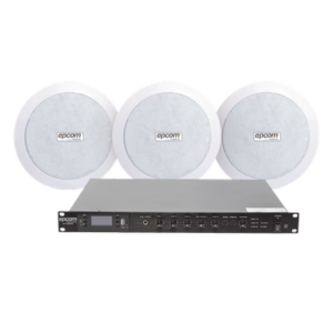EPCOM PROAUDIO SF120DTB/3CS – Kit de Amplificador de 120W RMS para Rack / Salida 100V/4Ω / 3 Altavoces de Plafón Coaxiales 5.5" / Sistema 70/100V / Bluetooth, MP3, USB, FM / 4 Entradas de Micrófono / Resistente a Humedad