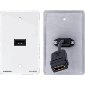 KRAMER WP-H1M(WP-HDMI1M)/US(W) – Placa de Pared HDMI Pasiva / Conexión Frontal y Trasera / Cable Plano Flexible / Formato US / Blanco