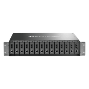 TP-LINK TL-MC1400 – Chasis para Montaje en Rack / 14 Bahías / 2U / Alimentación 9 VCC / 14 Salidas / 100-240 VCA / Plug and Play