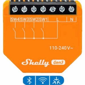 SHELLY SHELLYI4GEN3 – Controlador de Entradas Digitales / WiFi 2.4 GHz / 4 Canales / AC 110-240V / 0.14x0.12x0.06 ft / Control Local y Nube