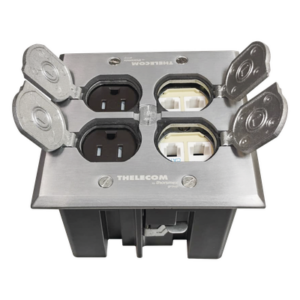 THORSMAN TH-CPA-CD – Caja de Piso Empotrable / Tapa Abatible Aluminio / Energía 127 V + Datos Voz/Datos / 2 Contactos 15A / 2 Módulos Keystone / Interior