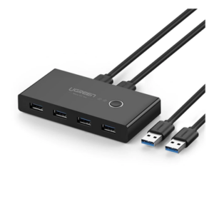 UGREEN 30768 – Conmutador USB / 4 Puertos USB 3.0 / 2 PC / Switch Manual / Alimentación Extra 5V / Cables 1.5 m (4.9 ft)