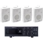 EPCOM PROAUDIO EPB120E/4WSW – Kit de Amplificador de 120W para Escritorio / 4 Altavoces de Pared 2.5W - 20W / Sistema 70/100V / Bluetooth / USB / FM / XLR con Phantom 48V