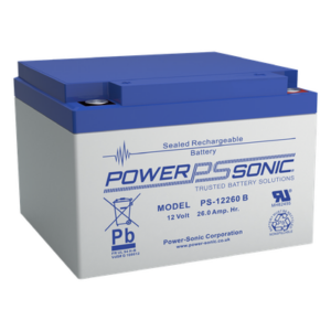 POWER SONIC PS-12260-B – Batería de Respaldo AGM/VRLA / 12V / 26 Ah / Terminales M5 / Vida Útil 5 Años / Caja ABS Ignífuga UL94:V0