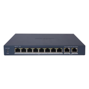 HIKVISION DS-3E1510P-EI/M – Switch PoE+ Administrable / 8 Puertos Gigabit PoE+ / 2 Puertos Uplink Gigabit / Alcance Extendido 300 m (984.3 ft) / 60 W / Gestión en Nube