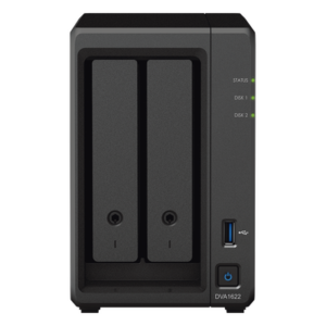 SYNOLOGY DVA1622 – NVR Deep Learning / 2 Bahías / Intel Celeron Quad-Core 2.7 GHz / 6GB DDR4 / HDMI 4K / 1GbE Link Aggregation / Compacto 166 x 106 x 223 mm