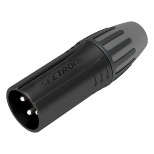 SEETRONIC SCMM3-B – Conector XLR Macho / Chapado en Plata / Carcasa Metálica Negra / Cables 3.5 a 8 mm / Sin Anillo / Protección Poliuretano