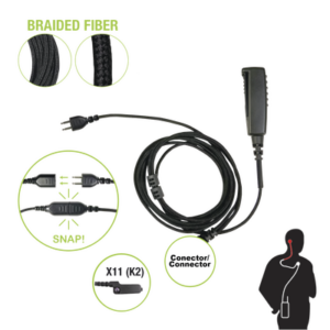 PRYME SNP-2W-11-BF – Cable para Micrófono Audífono / 2 Hilos / Sistema Snap-In / Conector Kenwood Multipin / Compatible con Cualquier Auricular