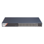 HIKVISION DS-3E1528HP-SI-24P2T2F – Switch PoE+ Industrial Administrable / 24 Puertos Gigabit PoE+ (4 Puertos PoE++ 90 W) / 2 Puertos Uplink Gigabit / 2 Puertos SFP / Alcance Extendido 300 m (984.3 ft) / 370 W