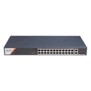 HIKVISION DS-3E1528HP-SI-24P2T2F – Switch PoE+ Industrial Administrable / 24 Puertos Gigabit PoE+ (4 Puertos PoE++ 90 W) / 2 Puertos Uplink Gigabit / 2 Puertos SFP / Alcance Extendido 300 m (984.3 ft) / 370 W