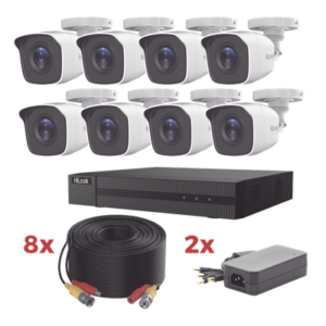 HiLook by HIKVISION HL1080P8B – Kit de Videovigilancia TurboHD / DVR 8 Canales 1080p Lite / 8 Cámaras Bala 2 Megapixel / IR 20 m (65.6 ft) / Audio por Coaxitron / Cables Coaxiales 20 m (65.6 ft)